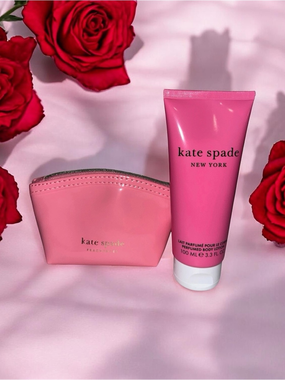 kate spade Pink Body Lotion with Light Pink Pouch